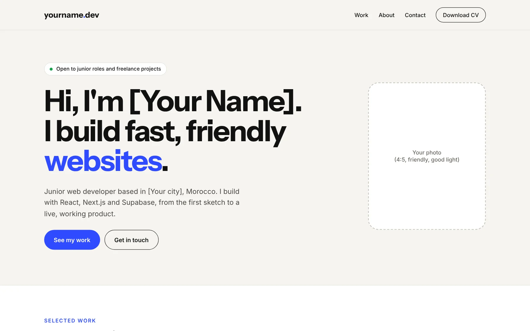 Design of the reference portfolio: intro, projects and contact